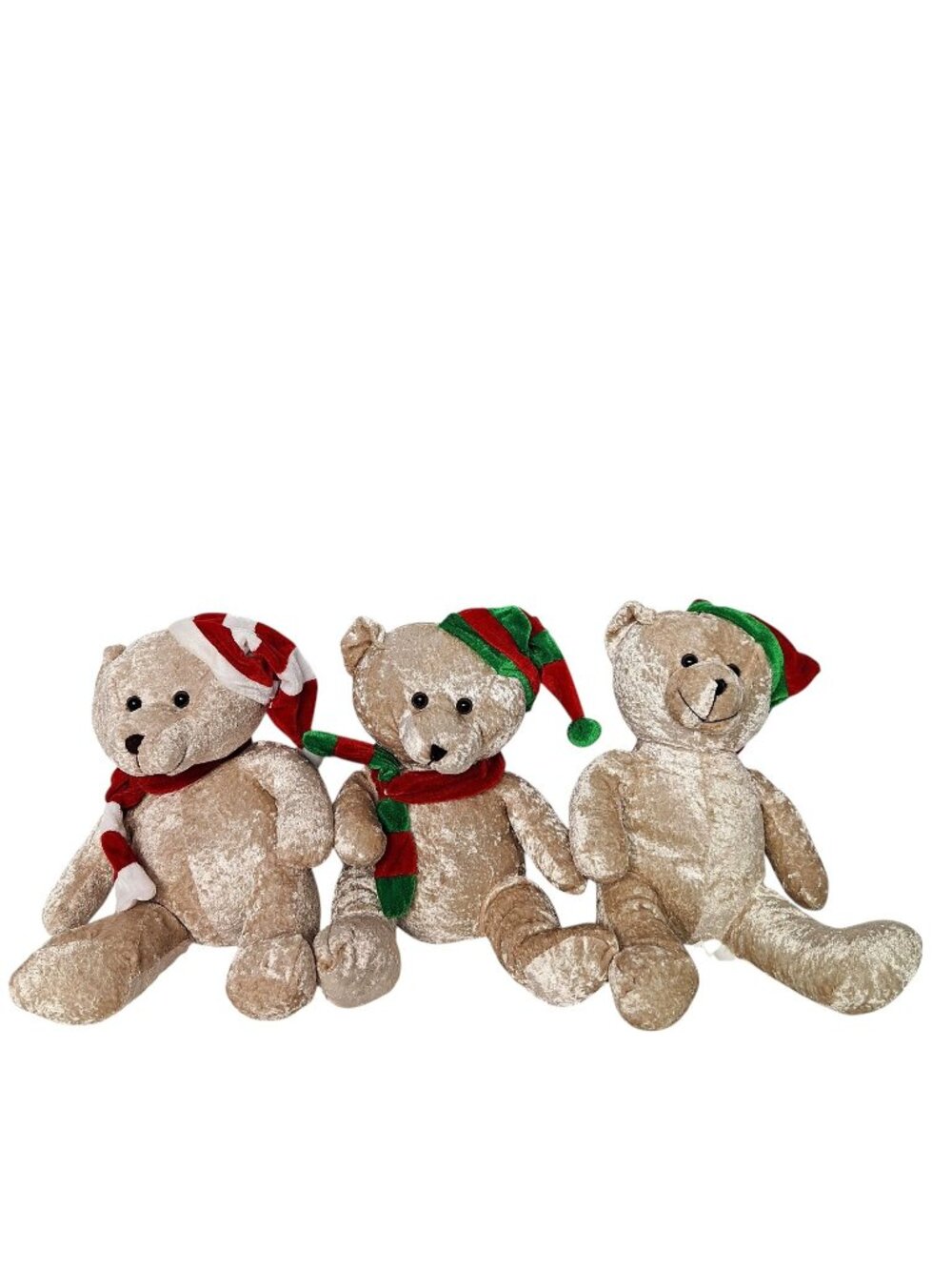 Best Made Toys Christmas Bear Plush Lot Of 3 Santa Elf Hat Scarf Velvet 12"